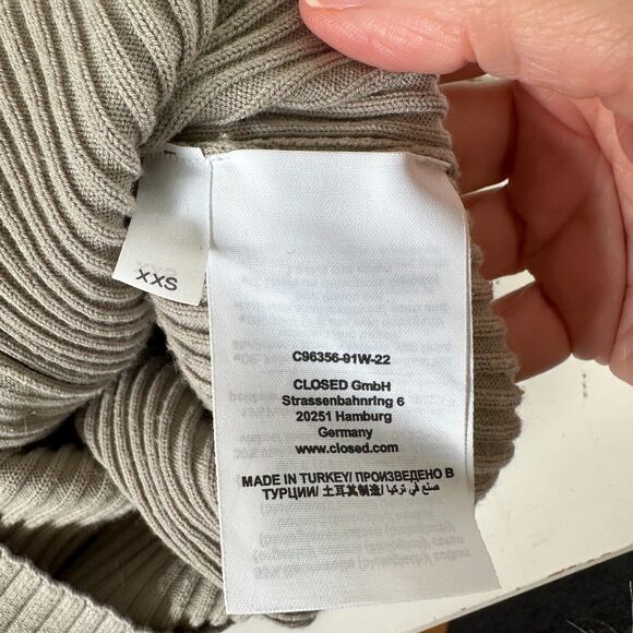 Closed Stone Gray Ribbed Knit V-Neck Front Button Short Sleeve Cardigan Top XXS - Picture 9 of 13